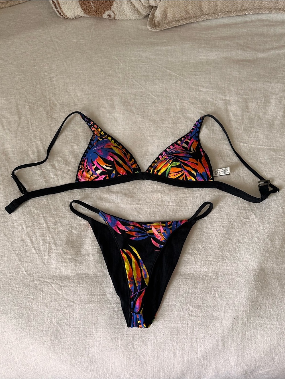 Maaji Reversible Black Bikini with Multicolor Tropical Leaf Print